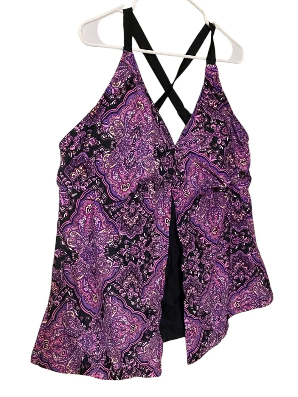 Catherines Tankini Women’s 24W Purple Paisley Wireless Lined Beach Resort Boho
